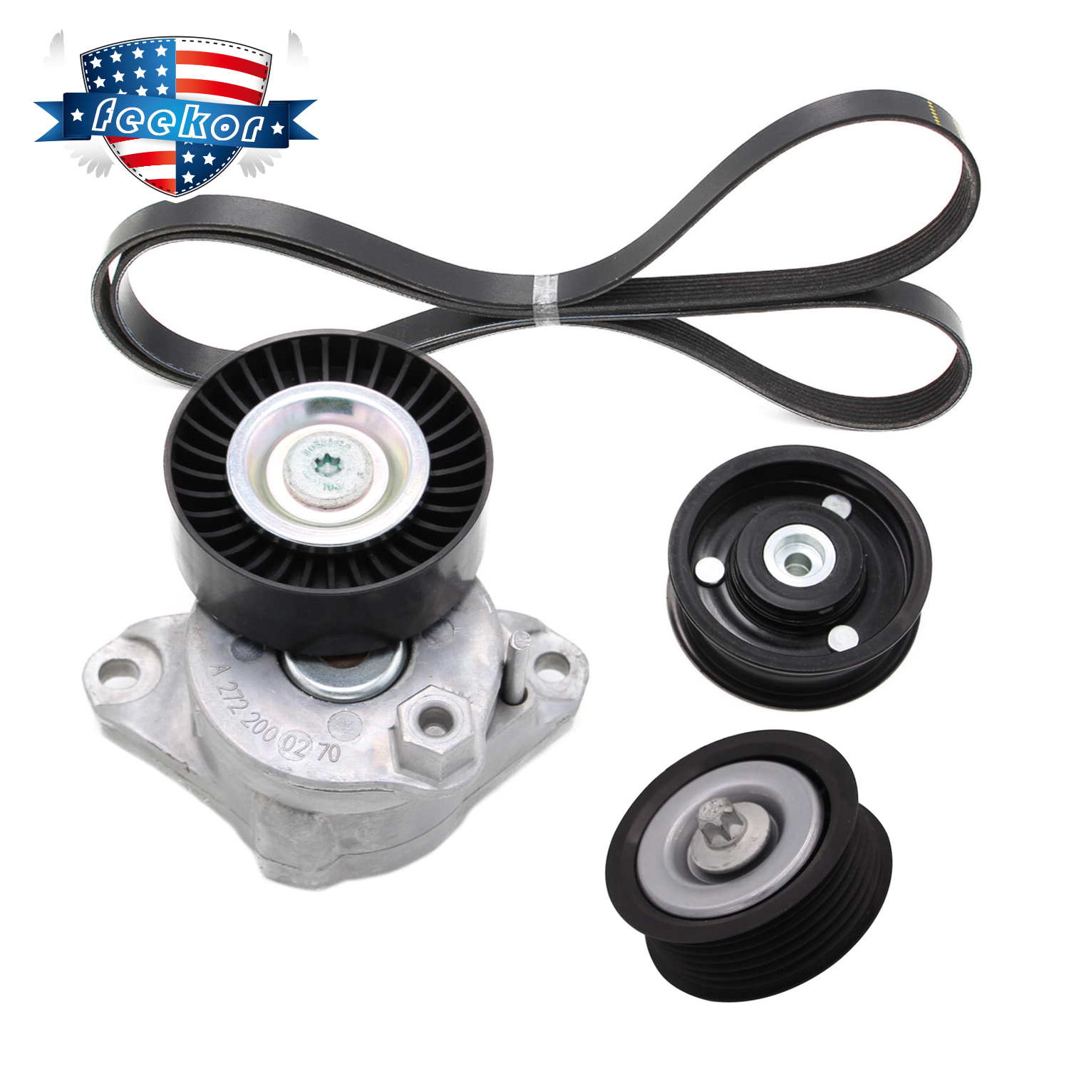 Engine Drive Belt Tensioner & Idler Pulley Serpentine Belt kit Fit